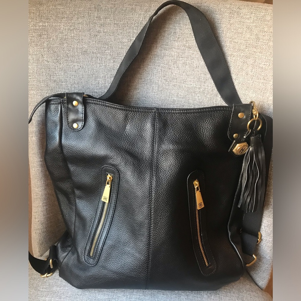 Beautiful! J.W Hulme 100% Pebbled Leather Black Convertible Bag & Backpack!